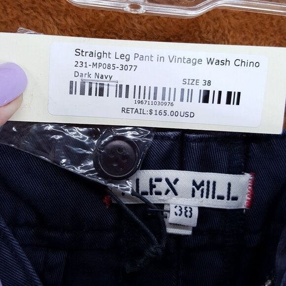ALEX MILL Pants Mens Size 38 Navy Chino Straight Leg Adjustable Waist $165 - Picture 4 of 11
